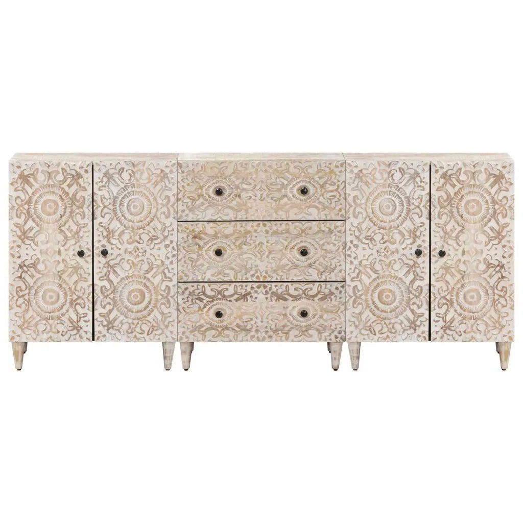 Credenza 3 pcs Bianco 60 x 33,5 x 75 cm Legno di mango massello