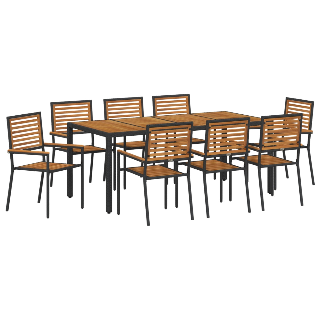Set da Pranzo da Giardino  9 Pezzi Nero Polyrattan Acacia