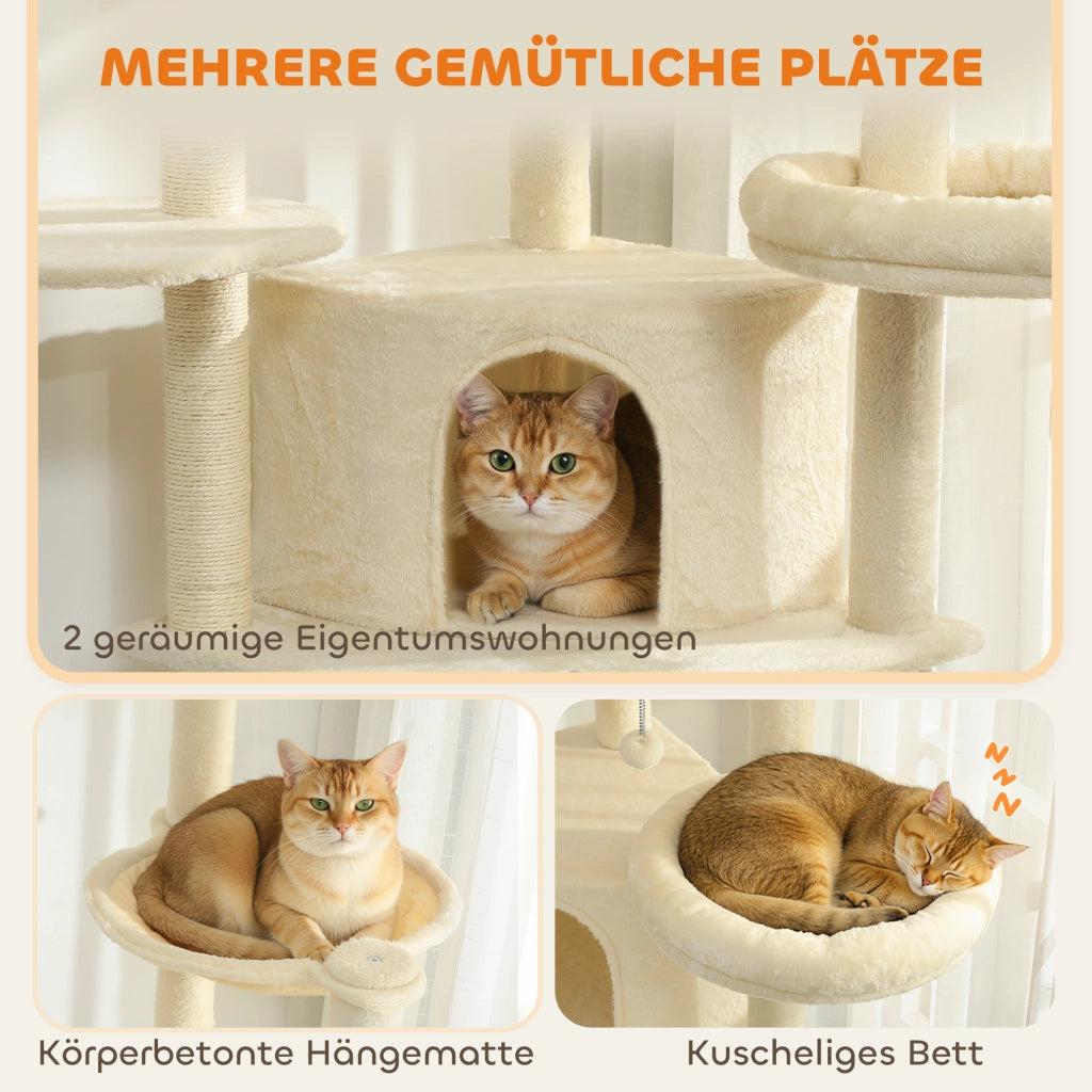 Albero tiragraffi per gatti 2 metri ¨C zephmum ¨C beige, legno, sisal, 2 posti