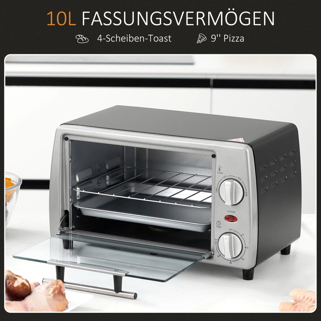 Forno elettrico da 10 litri, temperatura e timer regolabili, grill e teglia inclusi, 750 W, 36,5x26x22 cm, argento/nero