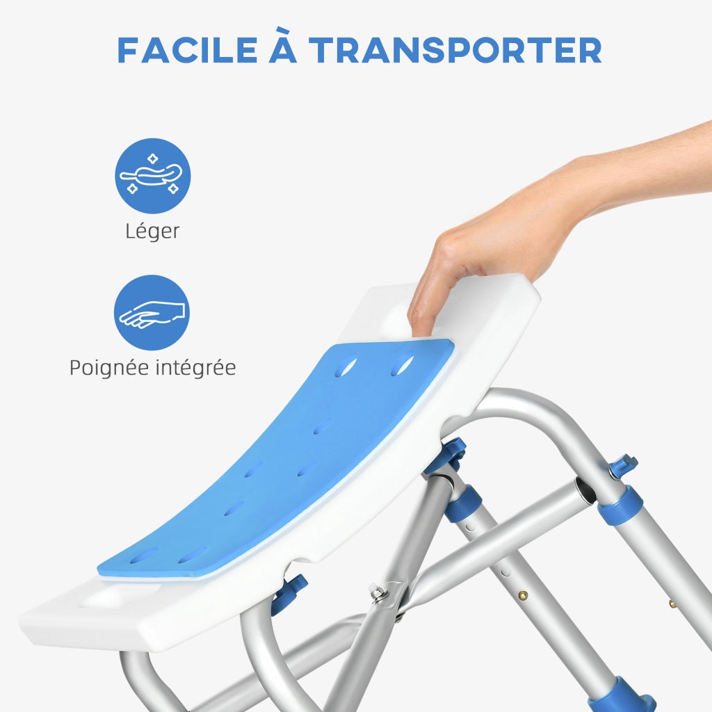 Sgabello da doccia ¨C Xylo ¨C seduta imbottita regolabile, ventose antiscivolo, alluminio blu