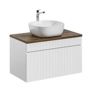 Set ICON bianco: mobile sottolavabo 80cm + piano per lavabo in legno scuro + lavabo da appoggio bianco