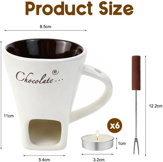 Fonduta di cioccolato con contenitore in ceramica, forchetta e luce, capiente 200 ml, lavabile in lavastoviglie, con funzione di riscaldamento.