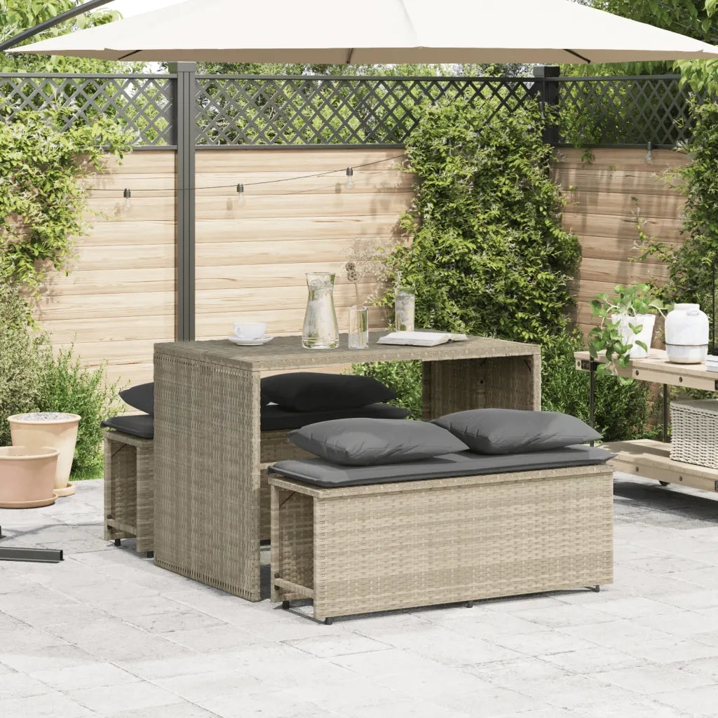 Set Pranzo da Giardino 3pz | Set Salotto da Giardino con Cuscini Grigio Chiaro Polyrattan