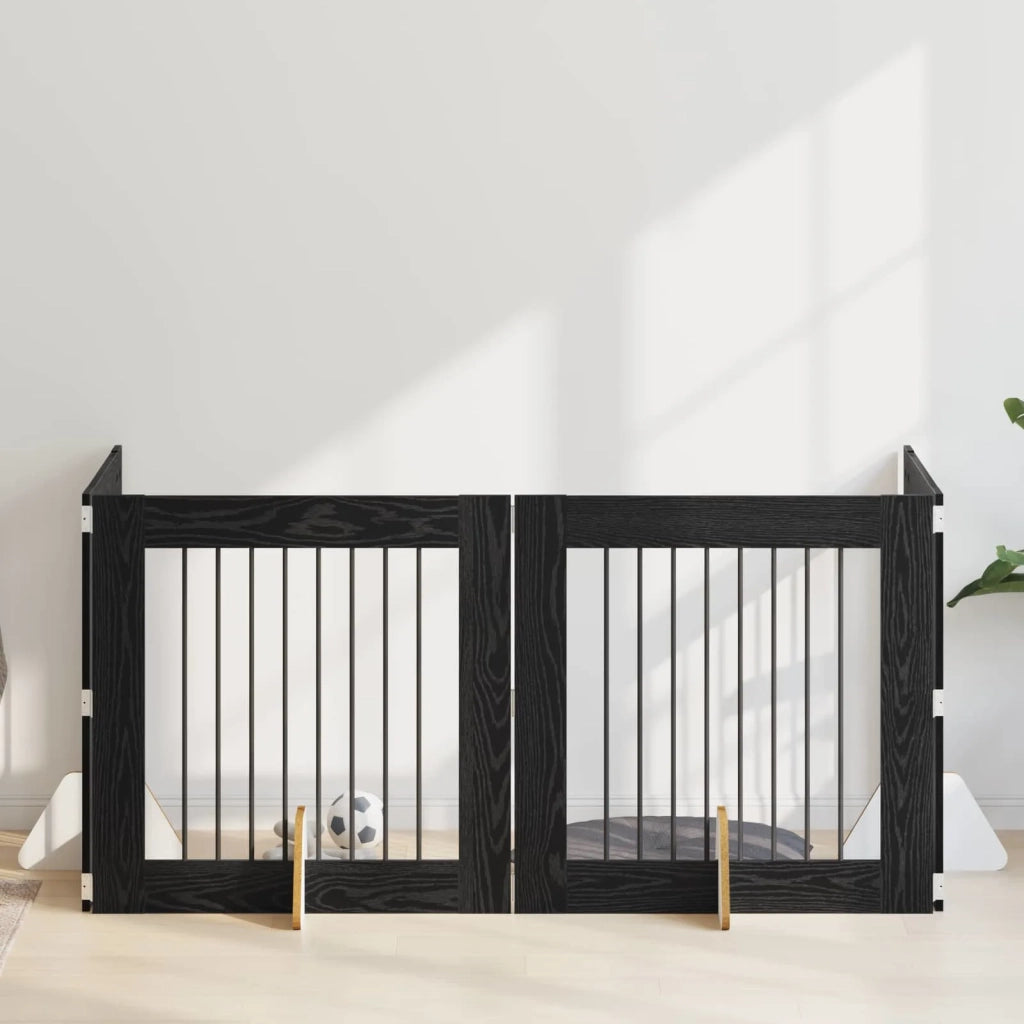 Cancello per cani con supporti 4 pz Rovere Nero 80 x 80 cm CFW6983509