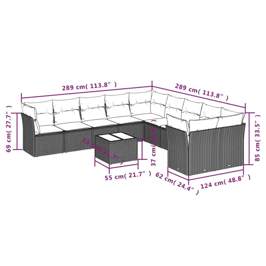 Set Divani da Giardino 11 pz con Cuscini Beige in Polyrattancod mxl 112612