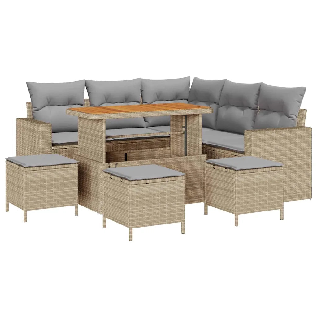Set Divano da Giardino 9 pcs Beige polyrattan