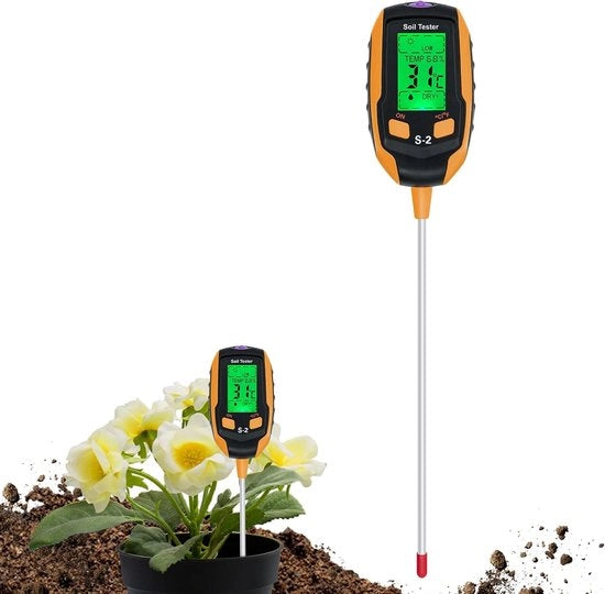 Misuratore di Condizioni di Cultivo 5 in 1 - Termometro per Terreno per pH, Temperatura, Umidità e Luce - Ideale per Giardinaggio e Piante da Esterno