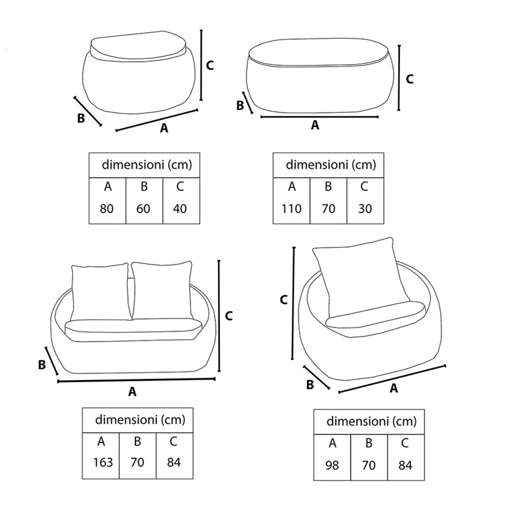 Tempo Style - Salottino Lounge in polyrattan SANTORINI grigio-mélange | Lounge da giardino con divano, tavolo, 2 poltrone e cuscini | Set di mobili da giardino da 4 persone