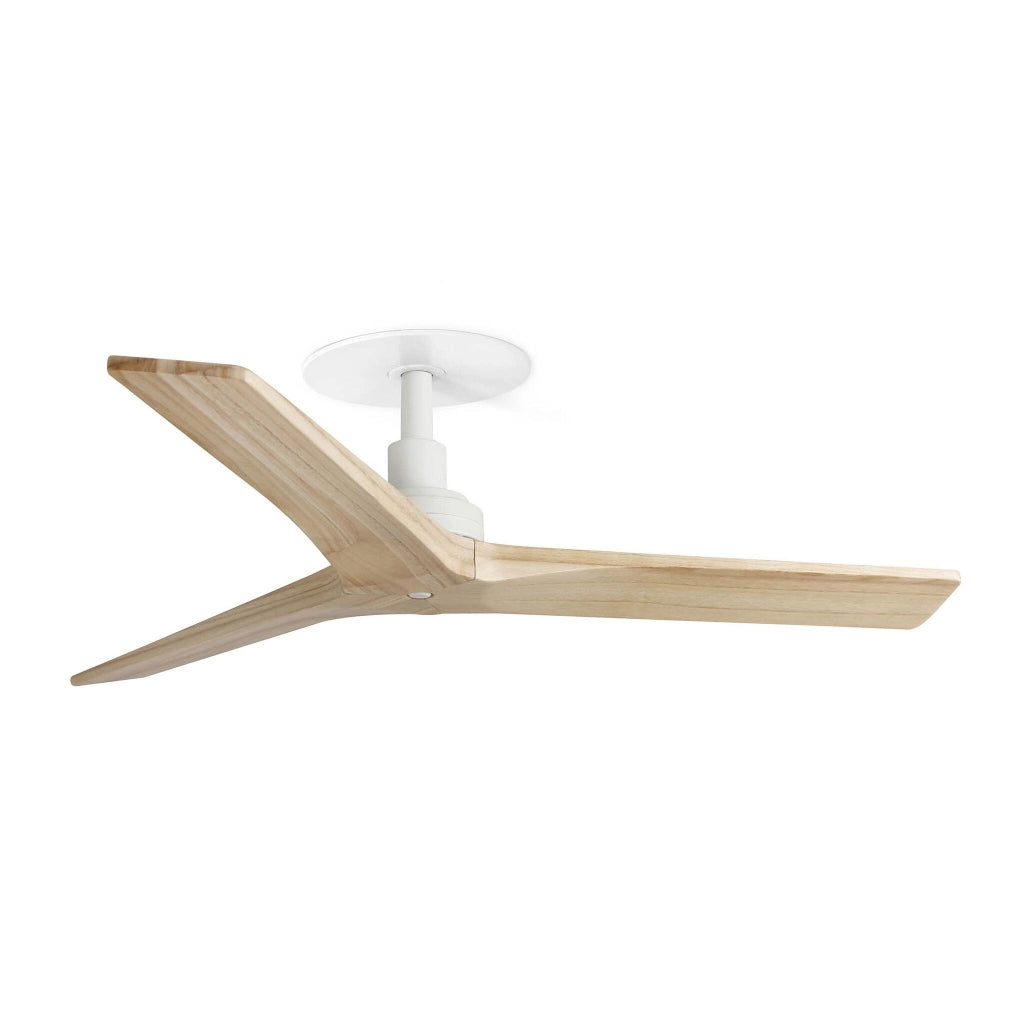 FARO Ventilatore a soffitto da superficie con motore DC 6 velocita funzione inversa compatibile TUYA pale in pino finitura bianca misura S per soffitti inclinati FARO-34281RWT