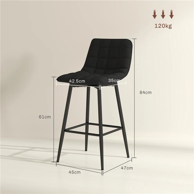 SET 2 SGABELLI DA CUCINA STILE NORDICO IN TESSUTO EFFETTO VELLUTO E METALLO 45X47X84 CM NERO