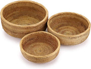 Set di vasi di rattan rotondi - set da 3 - vasi decorativi per servizio - contenitore di conservazione - vassoio da tavola/desktop - display da appendere al bancone
