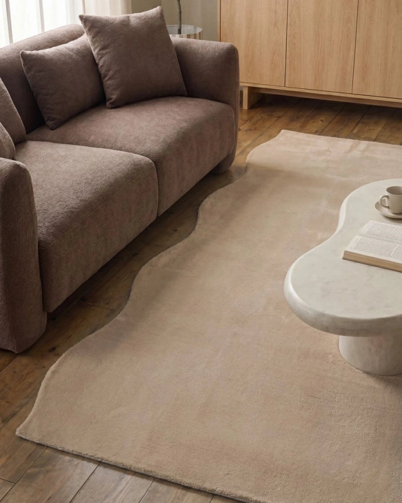 Tappeto Moderno Beige in Ecopelliccia a Pelo Lungo 160x230 cm per Soggiorno e Ingresso