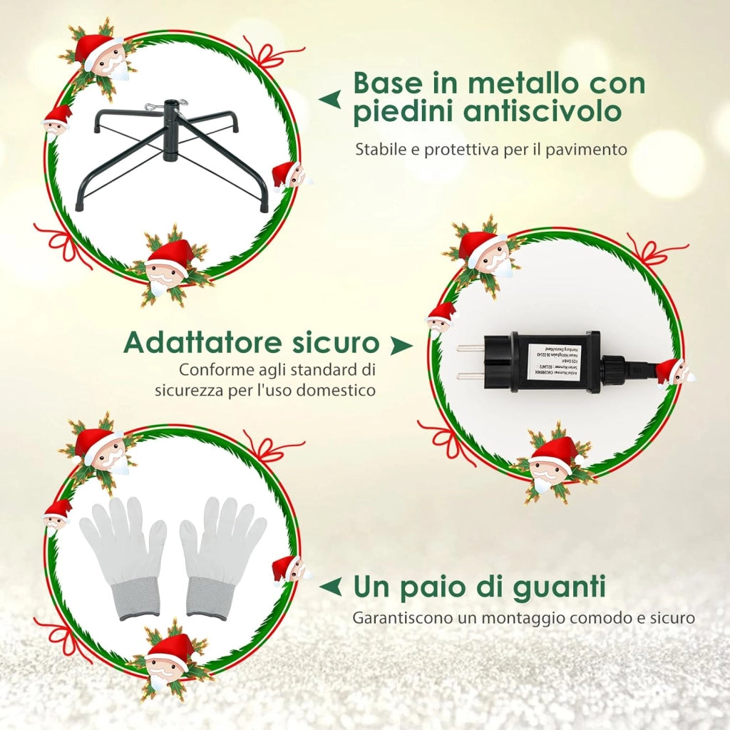 Albero di Natale Pre-illuminato on Cerniera 150/180 cm, Albero di Natale con 250/350 Luci a LED Multicolori e Bianco Caldo, 11 Modalità di Illuminazione, 844/1168 Punte di Ramo (180 cm)