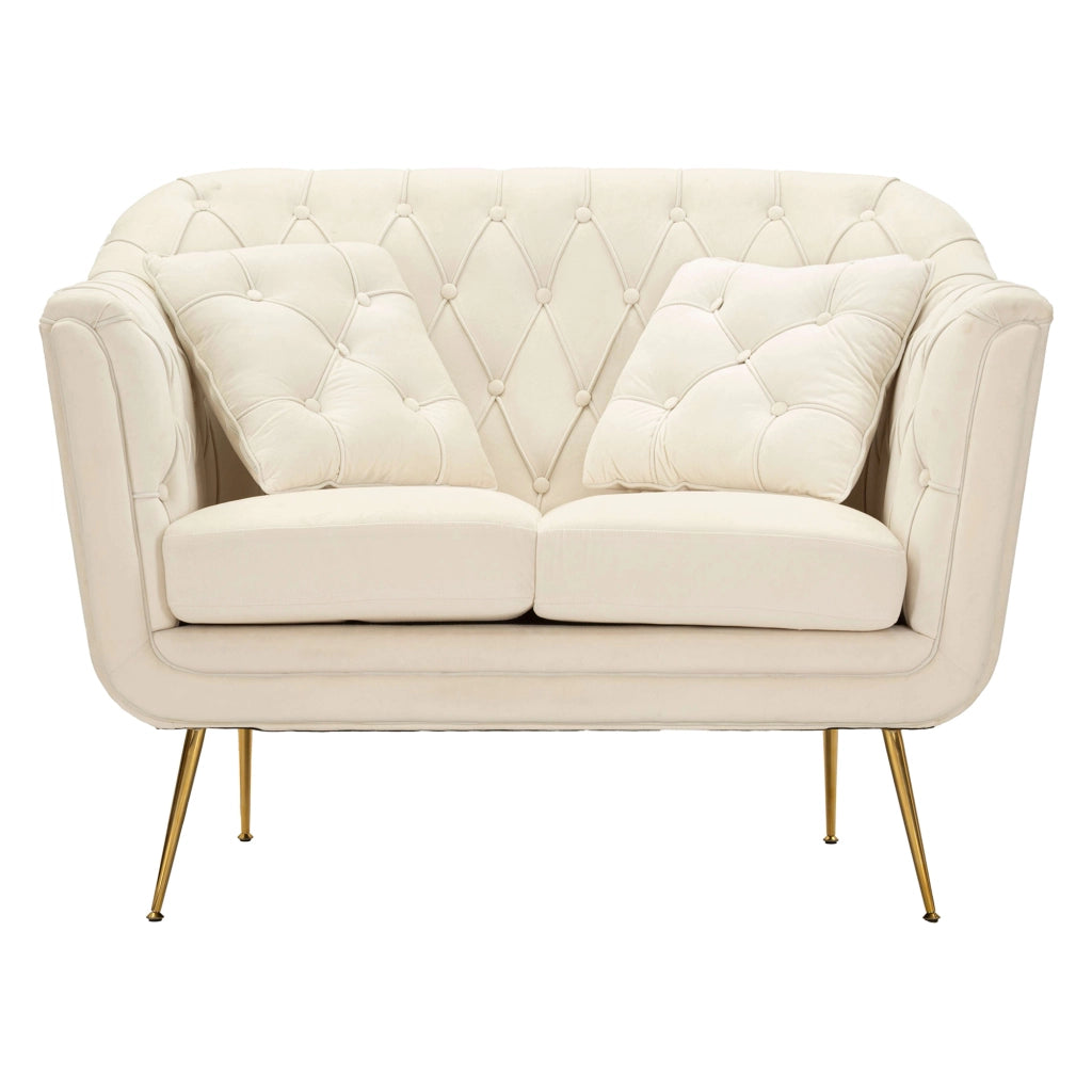 Diskit, Divano Fisso 2 Posti Effetto Velluto Trapuntato, 130x83x91h cm Bianco Crema