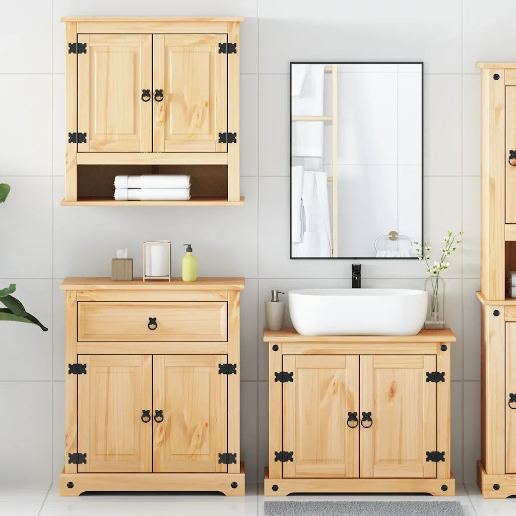 Set Mobili da Bagno 3 pz Corona in Legno Massello di Pino 3334638