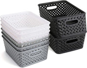 Set di contenitori per la raccolta, contenitori in plastica, contenitori per la casa, contenitore per la raccolta per bagno, cucina, camera da letto dei bambini, 25 x 19,5 x 10 cm (nero/grigio/bianco)