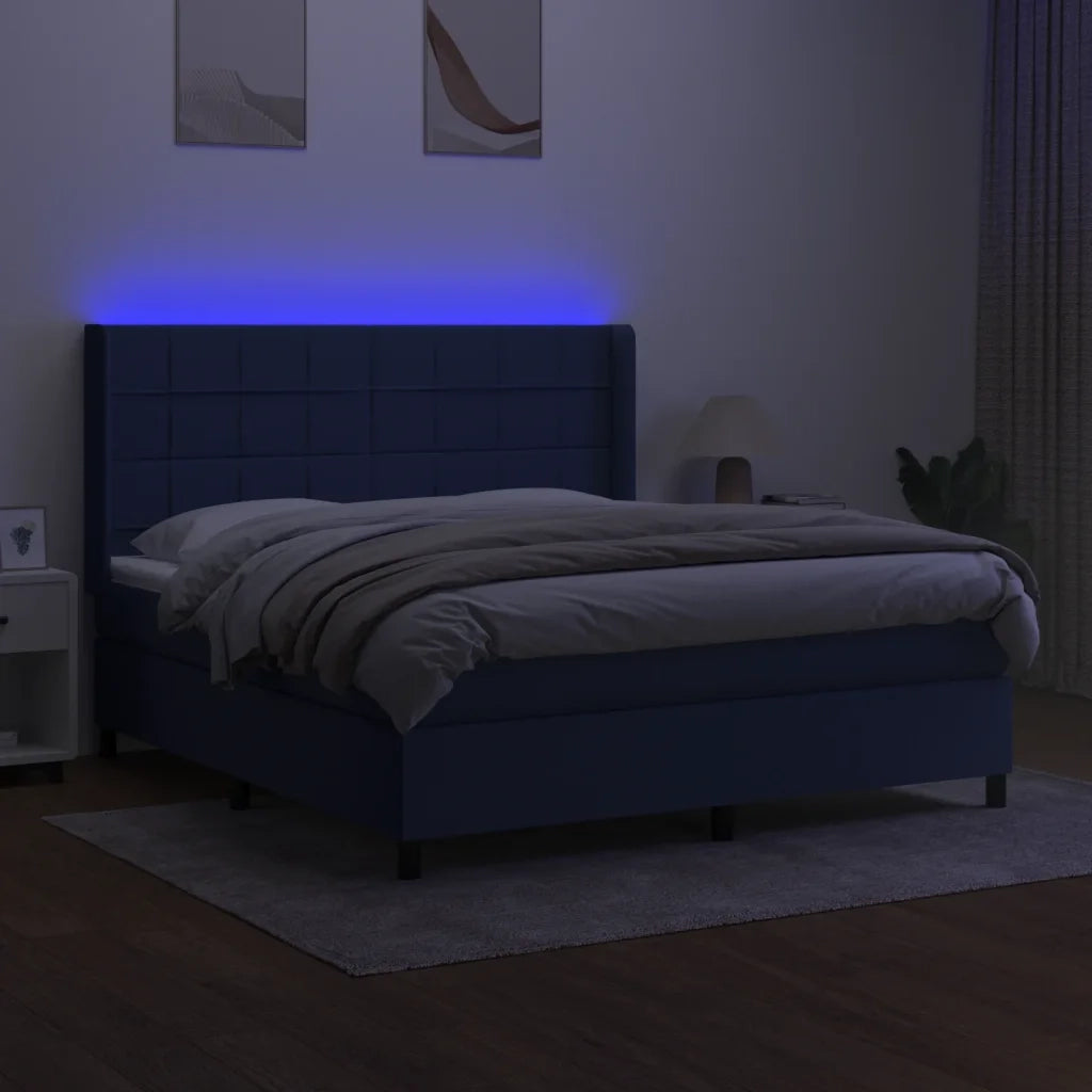 Letto a Molle con Materasso e LED Blu 160x200 cm in Tessuto cod mxl 35772