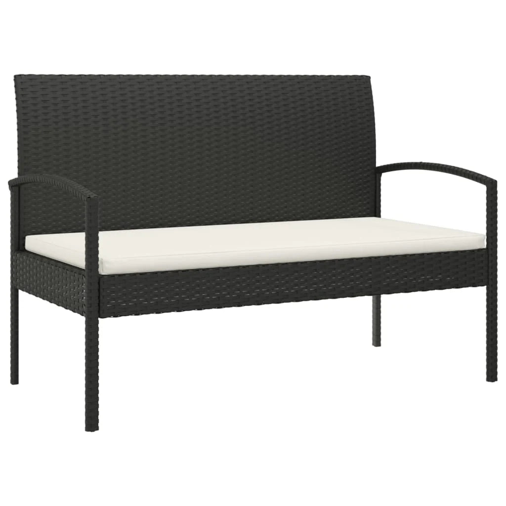 Panchina da giardino arredo esterno per patio terrazzo con cuscino nero 105 cm resina intrecciata 02_0011519
