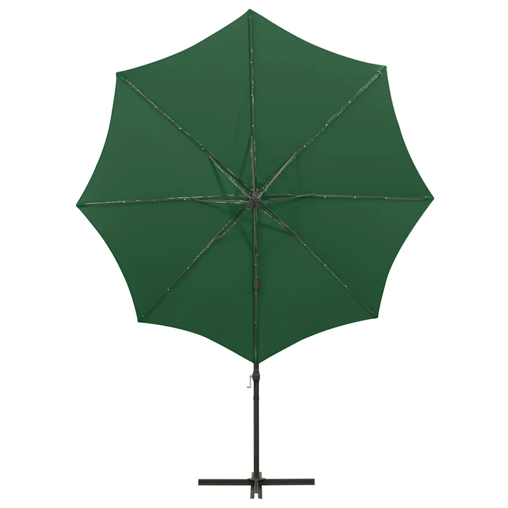 Ombrello | Parasolne a Sbalzo con Palo e Luci a LED Verde 300 cm