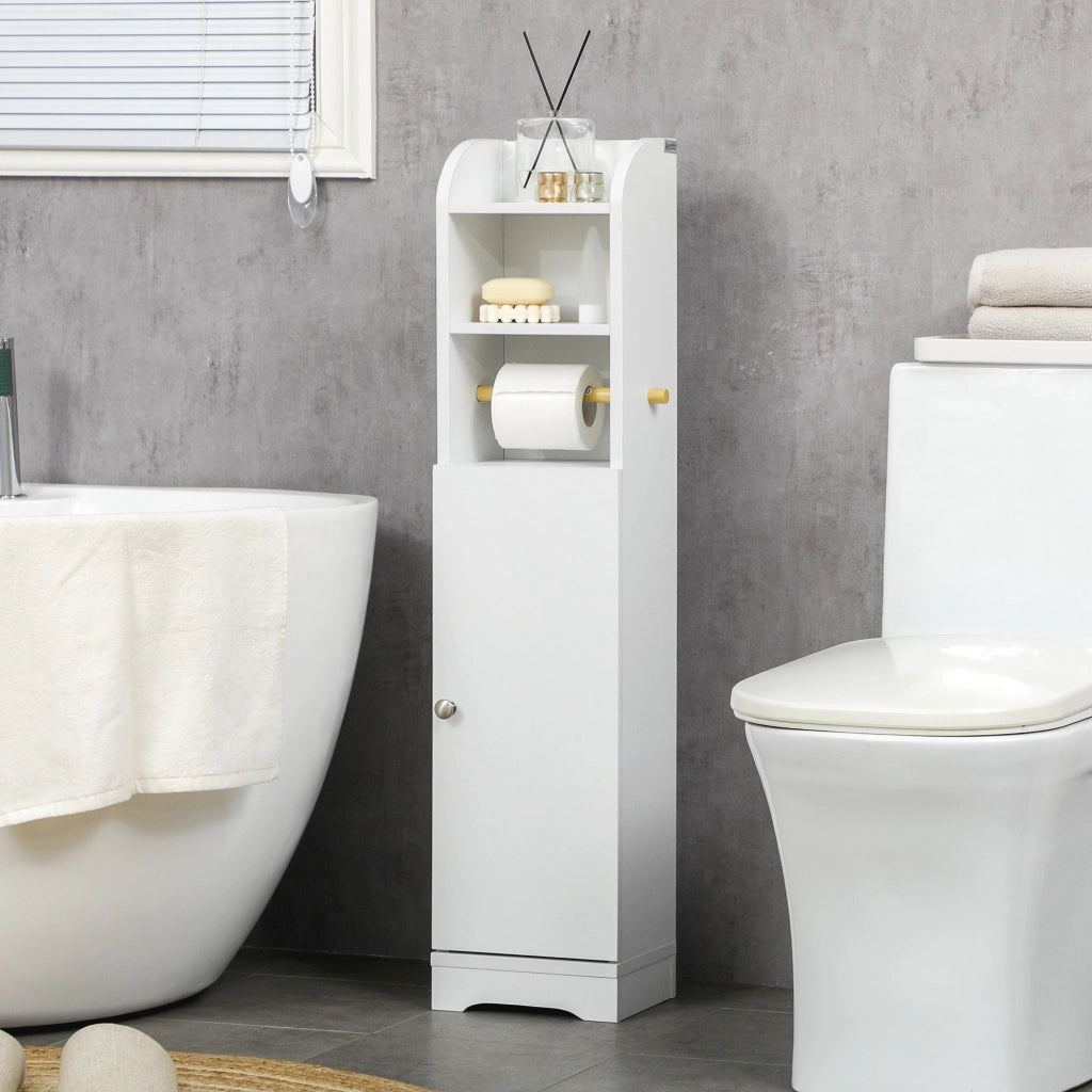 Colonna Bagno con Ripiani e Armadietto ¨C Zephmum ¨C Legno Bianco 23x18x100 cm
