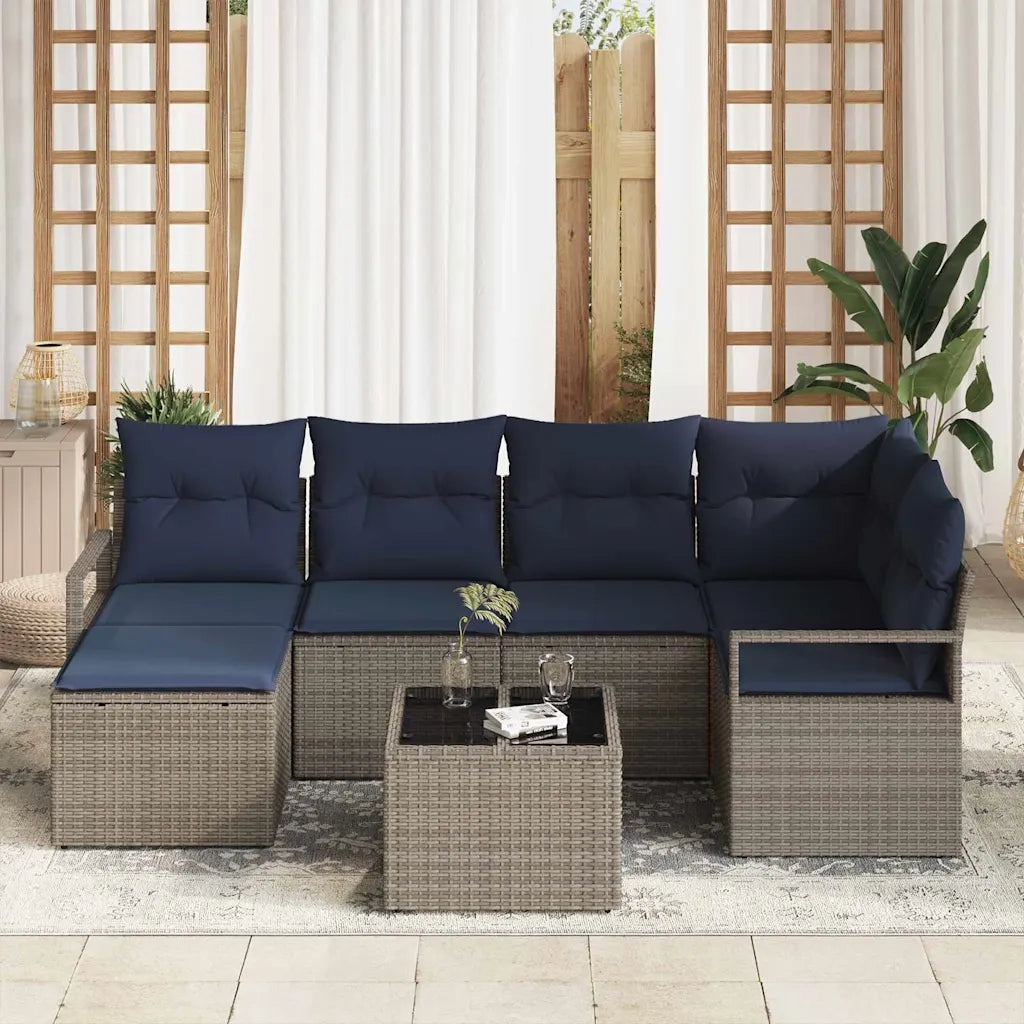 Set di divani con cuscino 7 pcs Grigio polyrattan