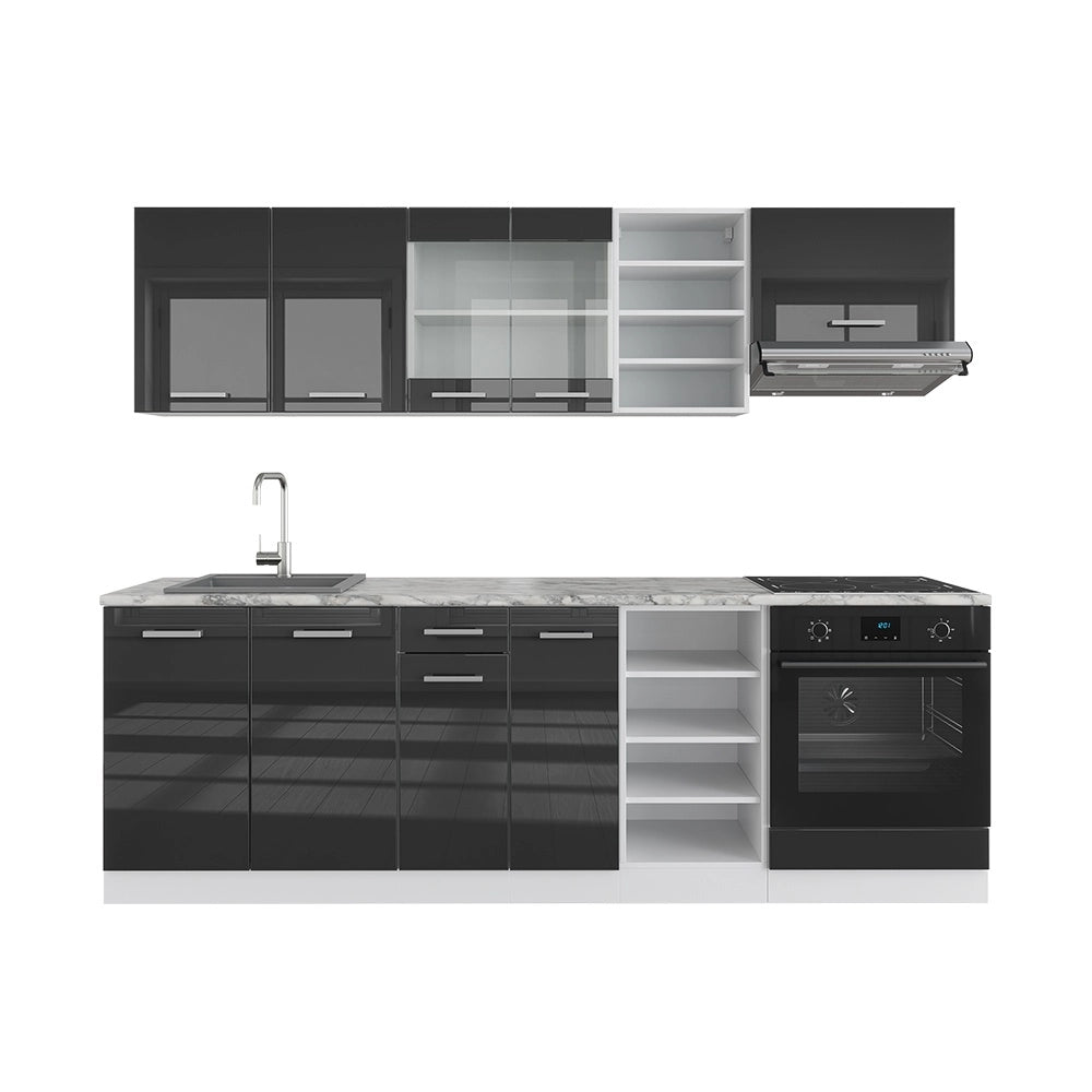 Cucina componibile R-Line Antracite lucido/Bianco 240 cm, PL Marmo Vicco