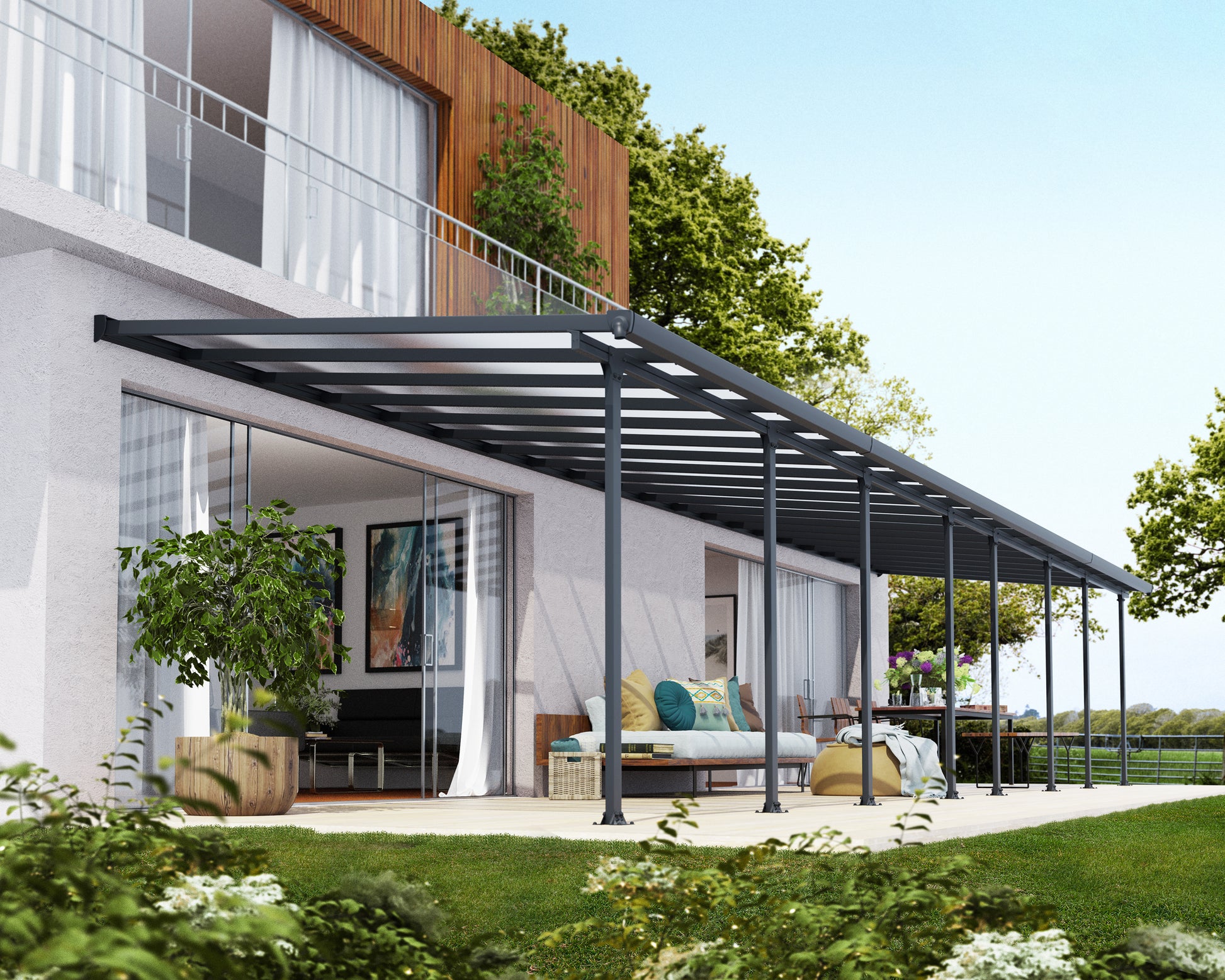 Canopia Feria Pergola Addossata in Alluminio  3X10.9 m Grigio