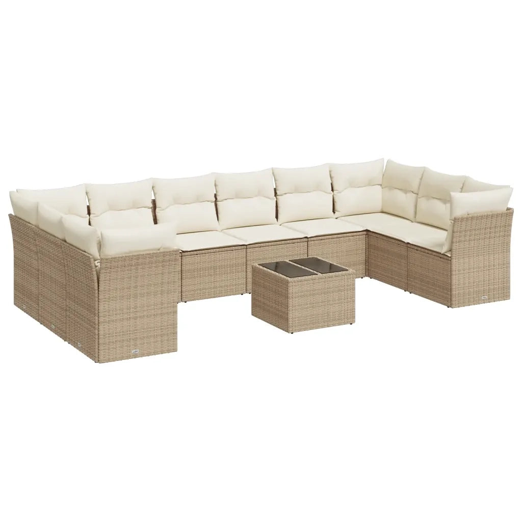 Set Divani da Giardino 11 pz con Cuscini Beige in Polyrattan 3218208