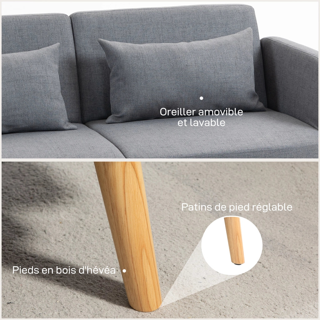 Divano letto 3 posti reclinabile ¨C zephmum ¨C Tessuto grigio effetto lino