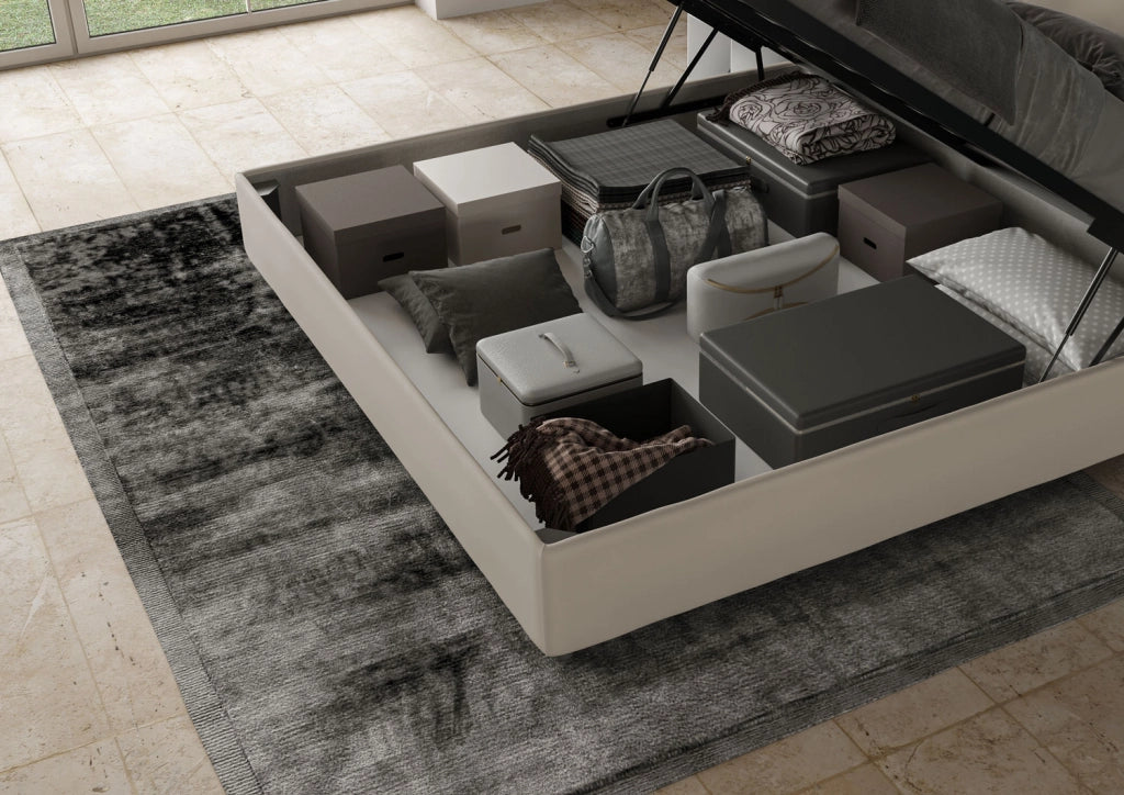 Letto Matrimoniale King Size 200x210 cm con Rete e Contenitore Imbottito in Similpelle Antea Large Tortora