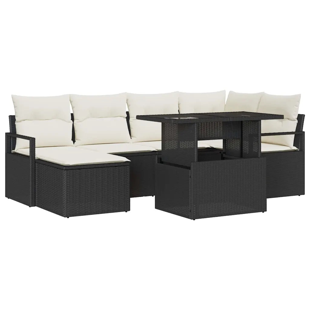 Set Divano da Giardino con cuscino 7 pcs Nero e crema