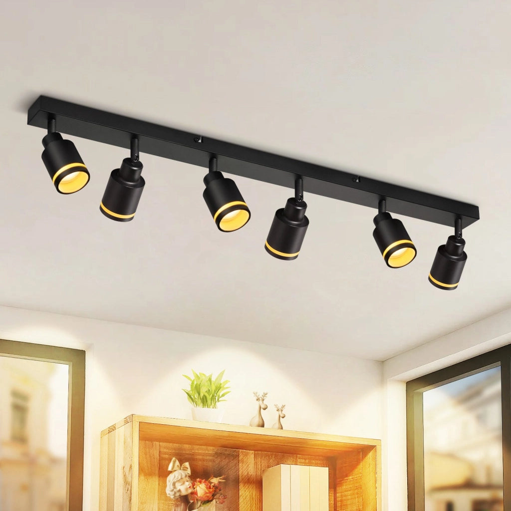 ZMH Faretto da soffitto neri 6 luci GU10 metallo orientabili moderni per camera letto sala pranzo senza lampadina