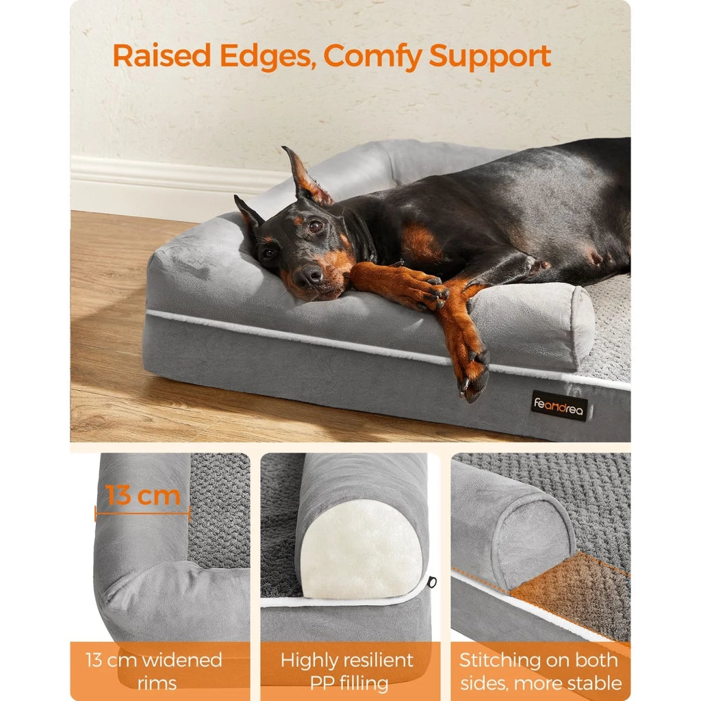 Cuccia ortopedica per cani divano letto per animali domestici imbottitura morbida bordi rialzati fodera sfoderabile e lavabile 120 x 85 x 25 cm antiscivolo grigio chiaro 12_0006857