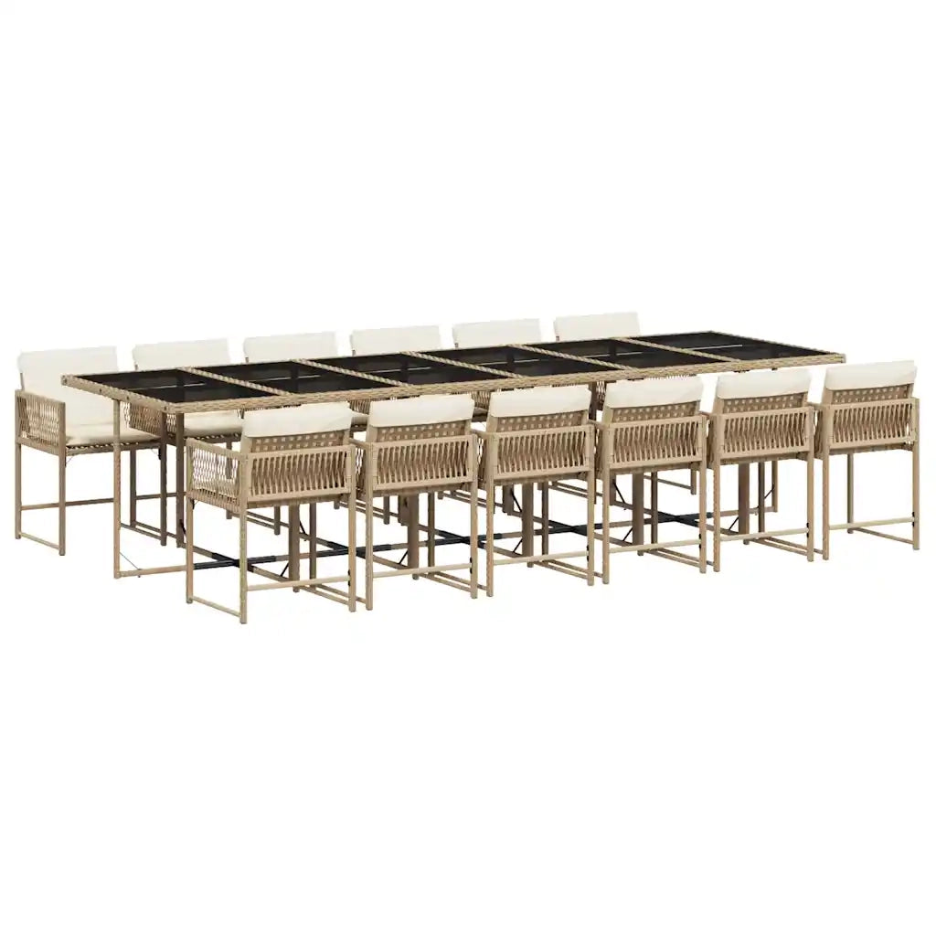 Set da Pranzo da Giardino 13 pz con Cuscini Beige in Polyrattan 3211486