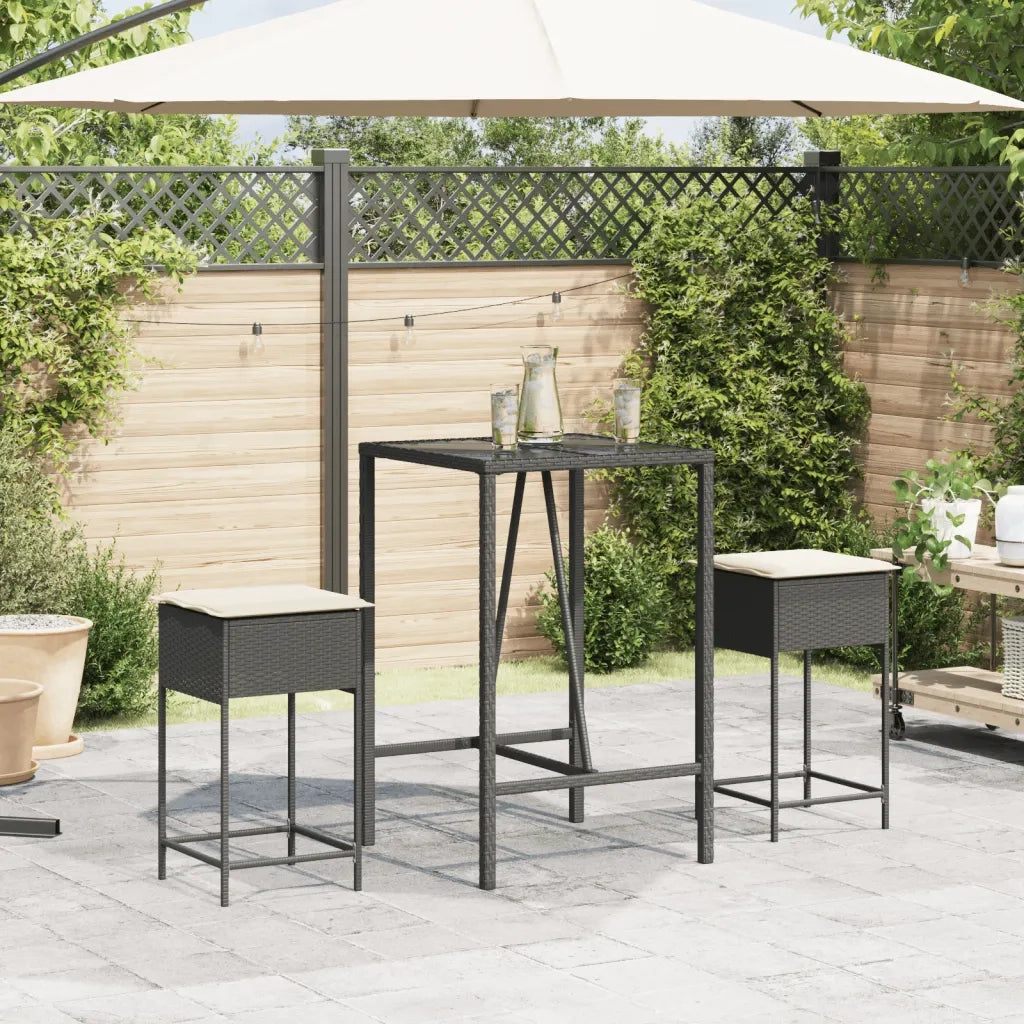 Sgabelli da Bar con Cuscini 2 pz Neri in Polyrattan 368317