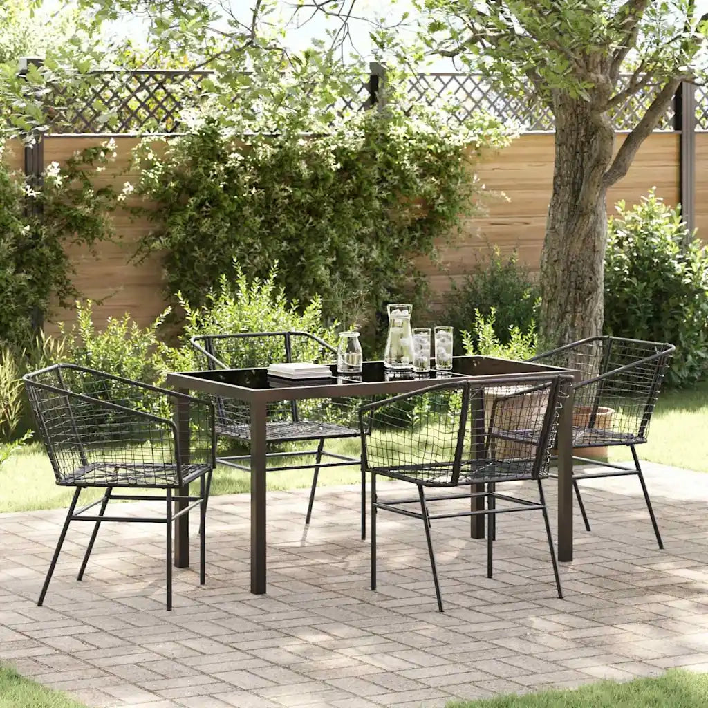 Set da Pranzo per Giardino 5 pz | Set Salotto da Giardino Nero polyrattan
