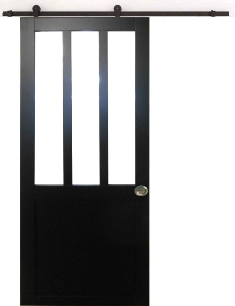 Porta scorrevole per officina rivestita di nero, larghezza 73 + guida in acciaio nero + 2 gusci installati