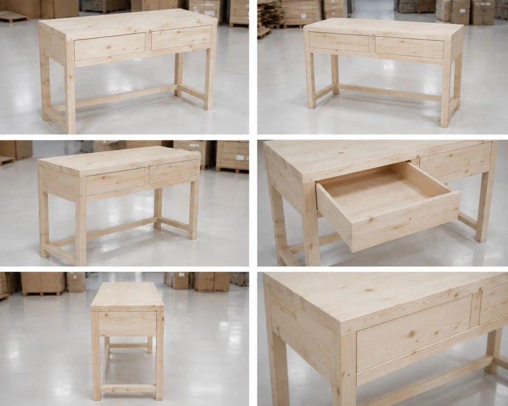 Scrivania 2 cassetti in legno massello abete grezzo l.110 p.55 h.80 (3319) - Mobili 2G