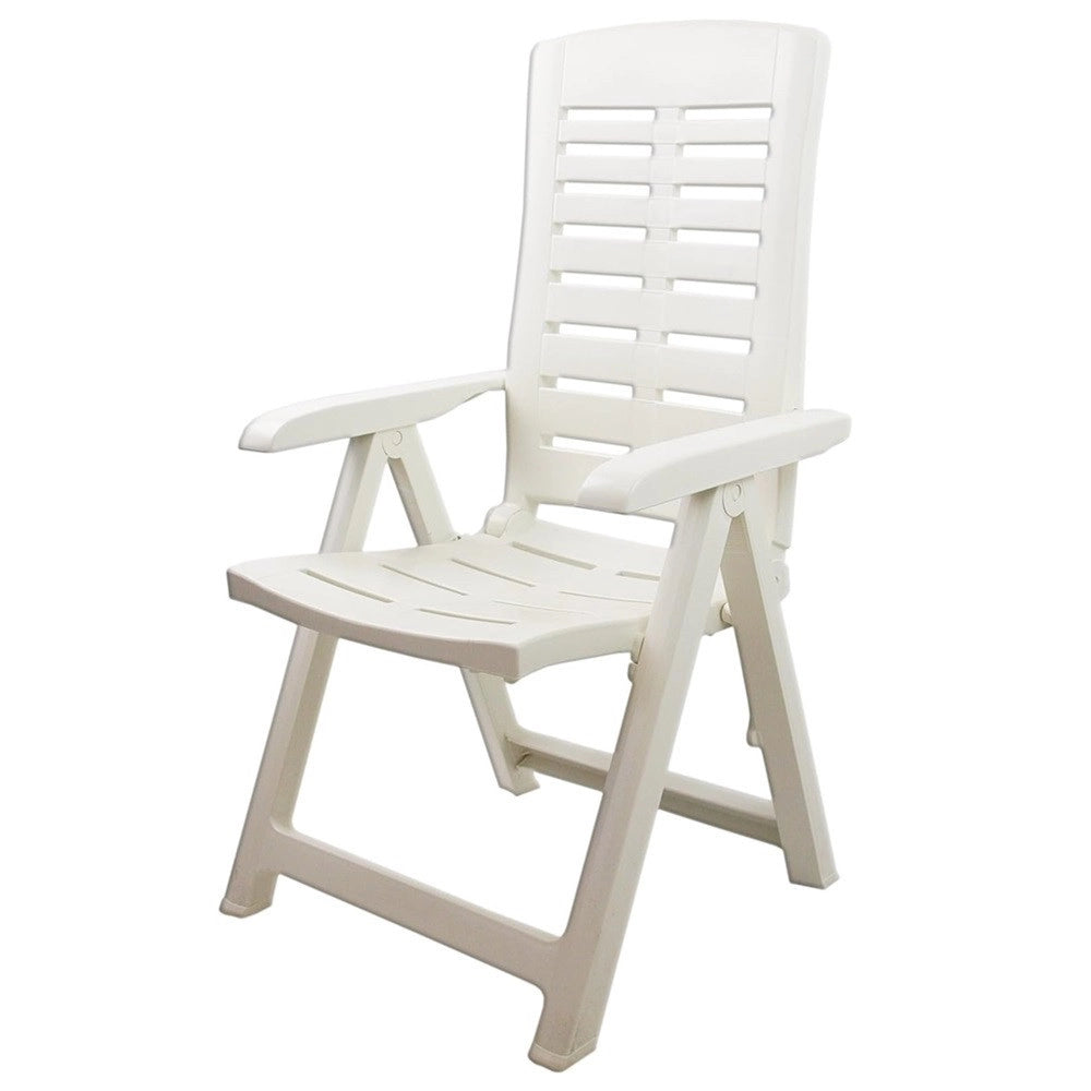 Trade Shop - Poltrona Pieghevole Da Giardino Con Schenale Regolabile Comodi Braccioli Bianca 008939 -