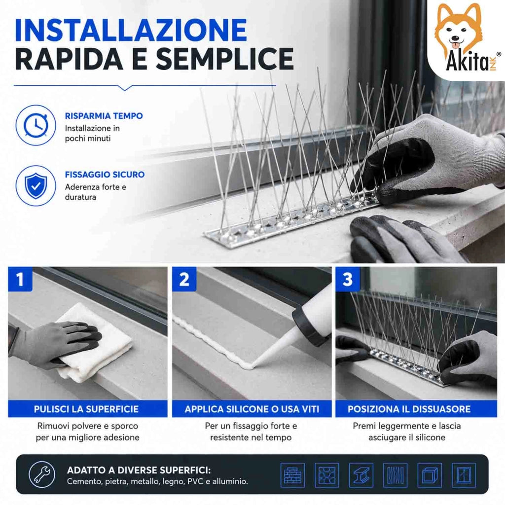 Akitaink Dissuasore per Piccioni Acciaio Inox 5 Metri