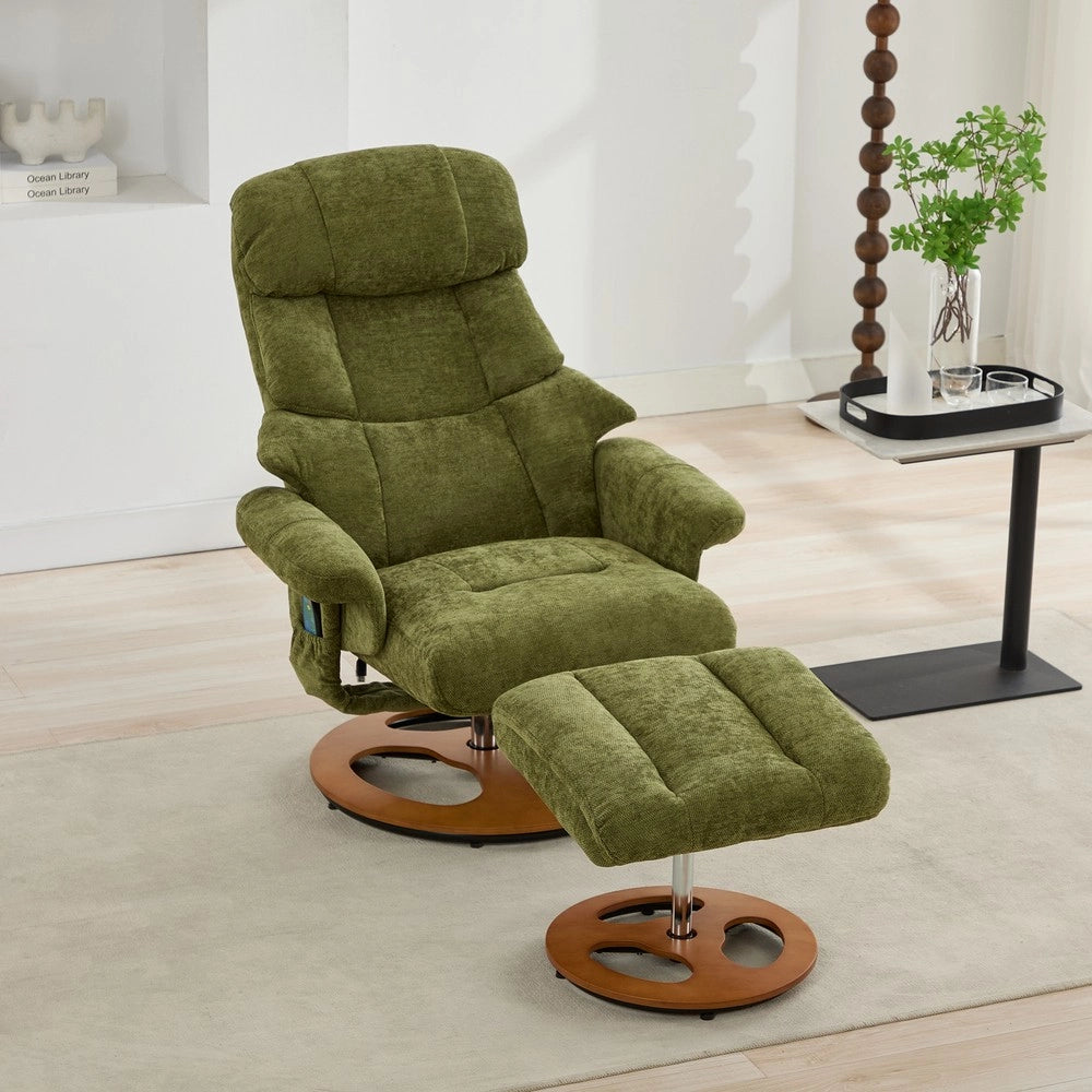 Poltrona Relax Massaggiante Reclinabile con Poggiapiedi Girevole ¨C Xylo ¨C Verde Chenille
