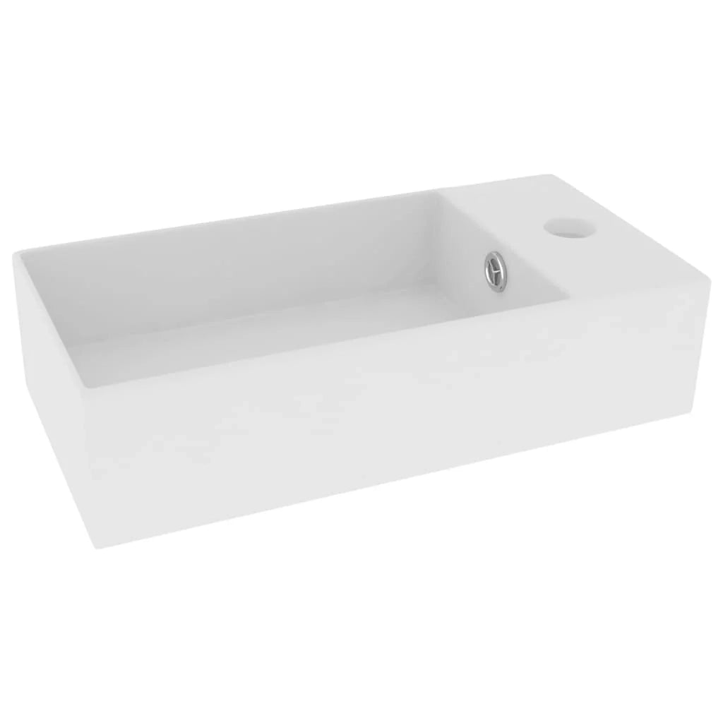 Lavandino da bagno con troppopieno lavabo da appoggio lavello da cucina lavabo da bagno lavabo per cosmetici 48 x 25 cm ceramica bianca opaca 02_0002729