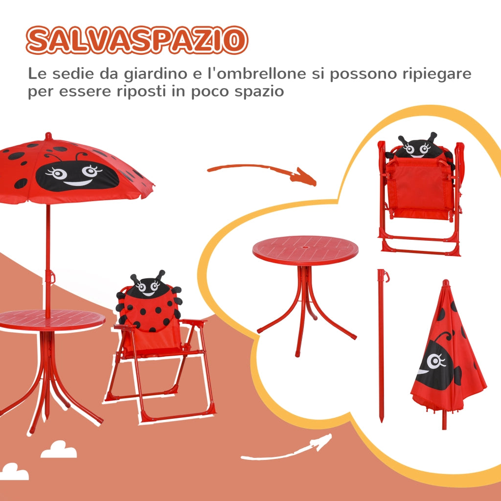 Set da giardino per bambini 4 pezzi ¨C zephmum ¨C Acciaio, Tessuto Oxford, Rosso