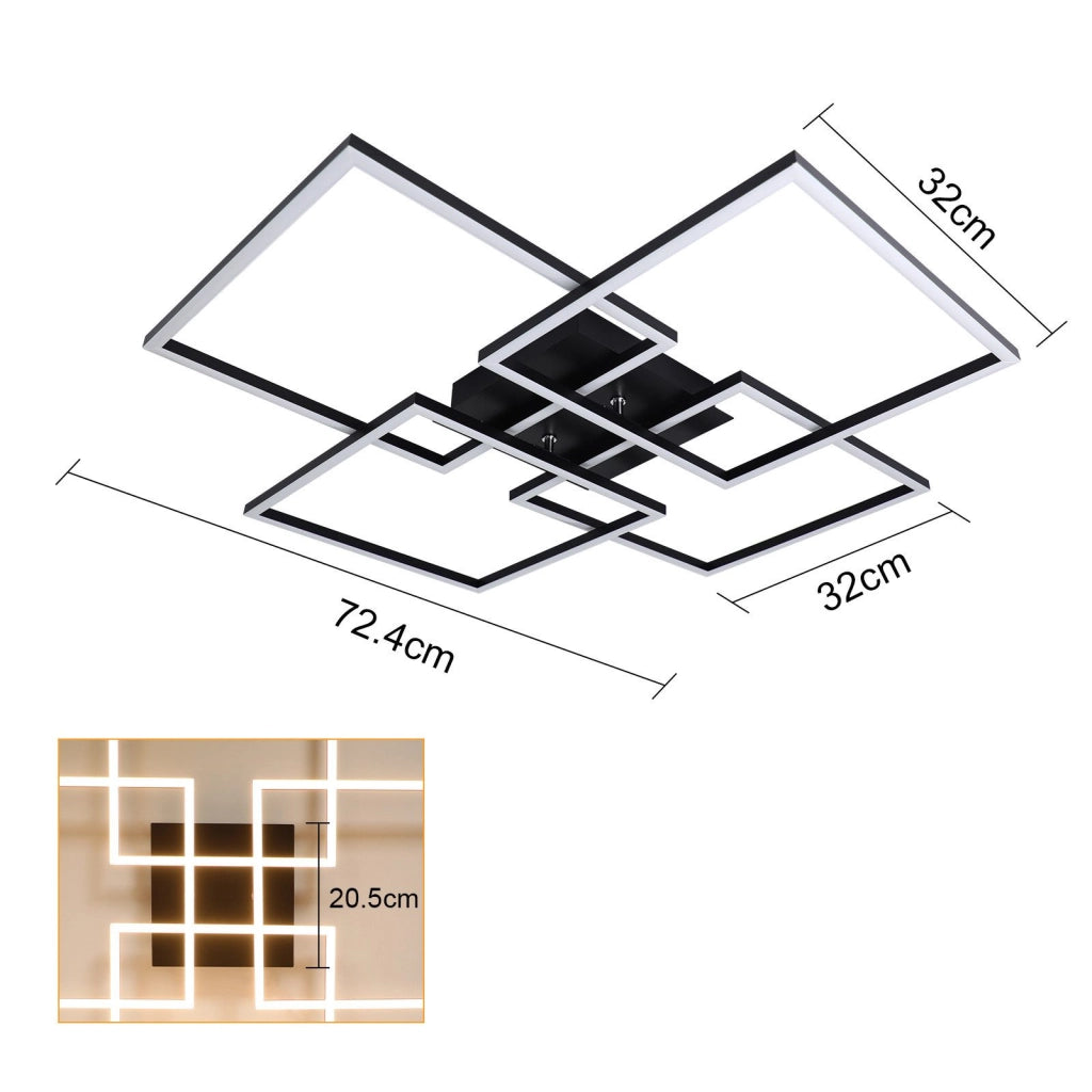 ZMH Lampada da soffitto plafoniera LED nera rettangolare 72cm 48W dimmerabile per soggiorno