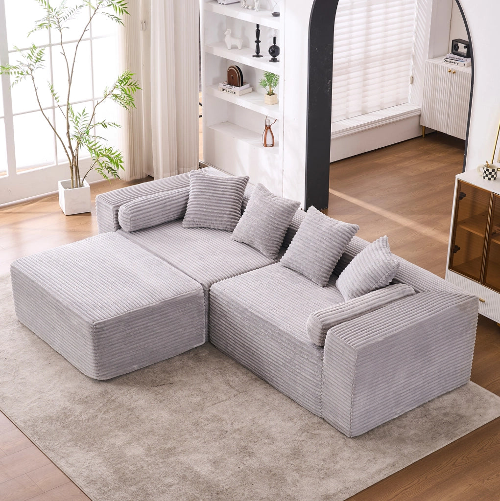 Divano modulare angolare 266x110x60;01 cm in foam e molle; grigio
