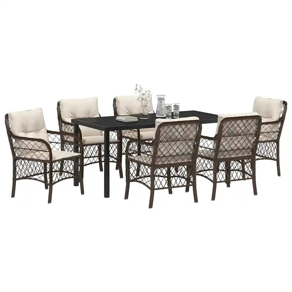 Set da Pranzo per Giardino con cuscino 7 pcs Marrone polyrattan 3380215