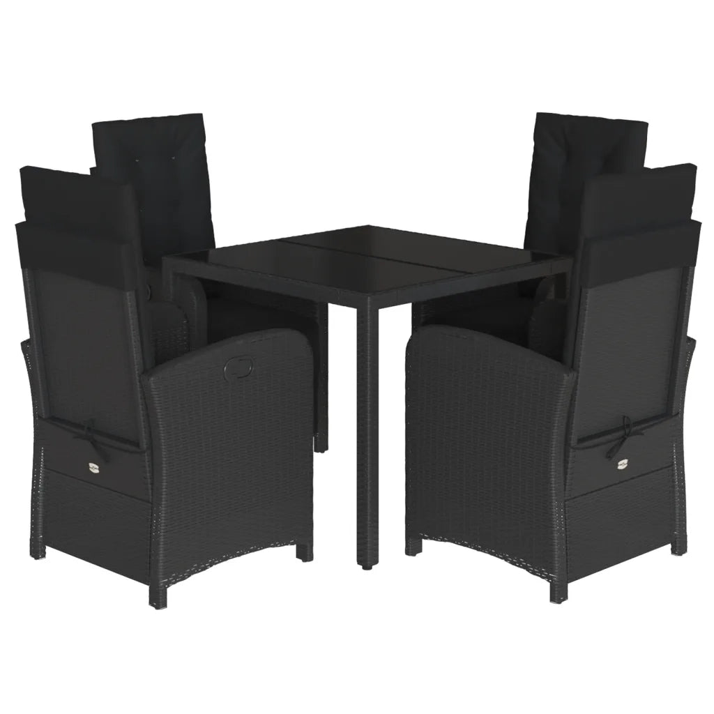 Set da Pranzo da Giardino 5 pz Nero con Cuscini in Polyrattancod mxl 115095