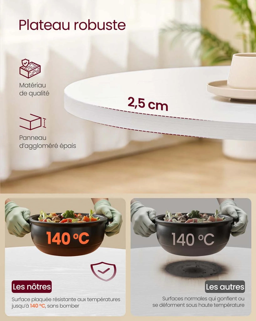 Tavolo da cucina rotondo per 4 persone stile country superficie resistente all'acqua diametro 80 cm altezza 748 cm per soggiorno bianco neve 12_0007680
