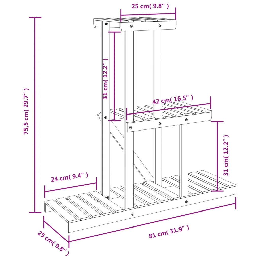 Portafiori | Sostegno per piante 81x25x75,5 cm in Legno Massello di Abete